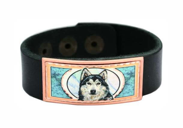 Timber Wolf Artwork Accented Leather Bracelets