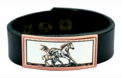 Handmade Leather Bracelets with Copper Horse Artwork