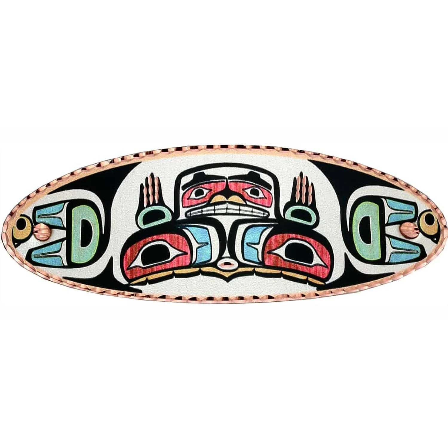 Handmade copper Northwest Native Haida Hands of Creation hair clip barrette diamond-cut by hand