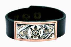 Leather Bracelet with Copper Turtle Artwork