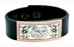 Leather Bracelet with White Cat Artwork