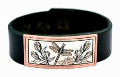 Leather Bracelets with Copper Dragonfly Design