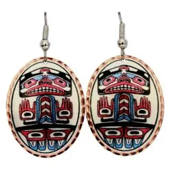 Handmade Pacific Northwest Coast Native Spirit Mask Round Copper Dangle Earrings