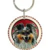Handmade copper Shetland Sheepdog keychain with colorful Sheltie dog art and diamond-cut border