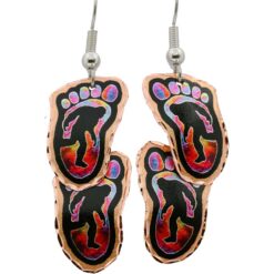 Bigfoot Earrings, Silhouette on Rainbow Footprints Earrings