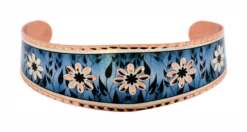 Flower Bracelet with Black Leaves Blue Background Design