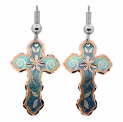 Blue Cross Flower Earrings