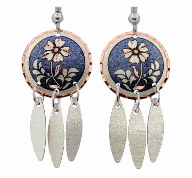 Blue Dangle Flower Earrings