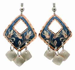 Diamond Shape Dangle Flower Earrings