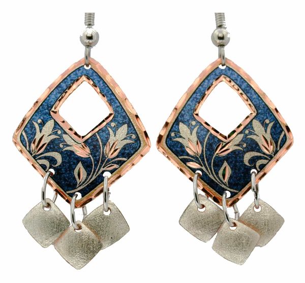 Diamond Shape Dangle Flower Earrings