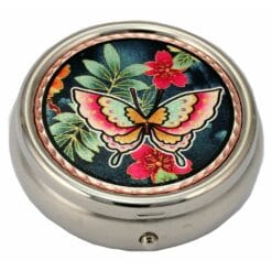 Handmade copper colorful flowers and butterfly artwork decorated silver color decorative pill boxes