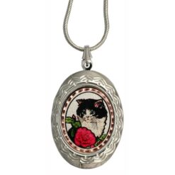 Cute Cat & Roses Necklace Lockets