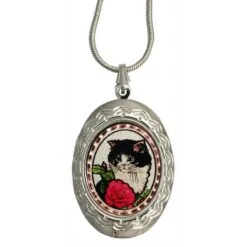Cute Cat & Roses Necklace Lockets