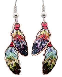 Colorful Feather Copper Dangle Earrings