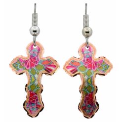 Colorful Flower Design Cross Earrings