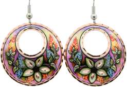 Colorful flower earrings handmade from copper in vibrant colors