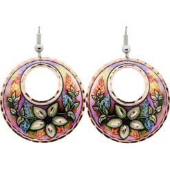Bright Floral Cut Out Round Copper Earrings