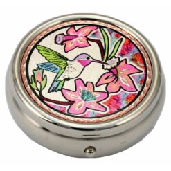 Hummingbird and Flower Colorful Copper Art DecoratedPill Boxes