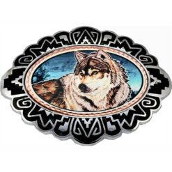 Western Belt Buckles with Timber Wolf Artwork by Lynn Bean