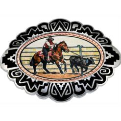 Cowboy Belt Buckles with Colorful Cow Roping Design