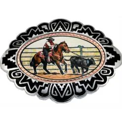 Cowboy Belt Buckles with Colorful Cow Roping Design