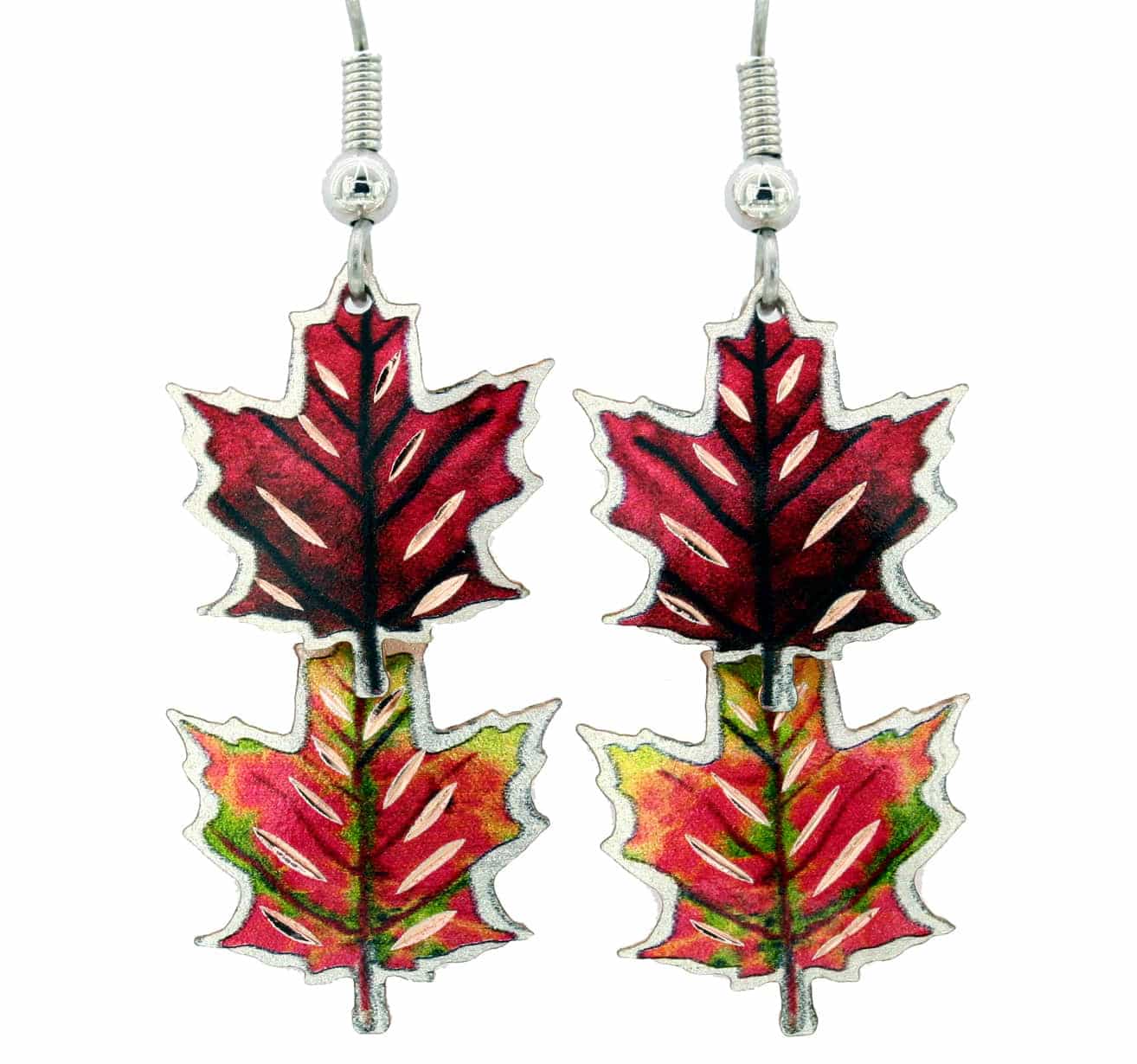 Bright Colored Dangle Leaves Earrings, Chic Copper Leaf Earrings