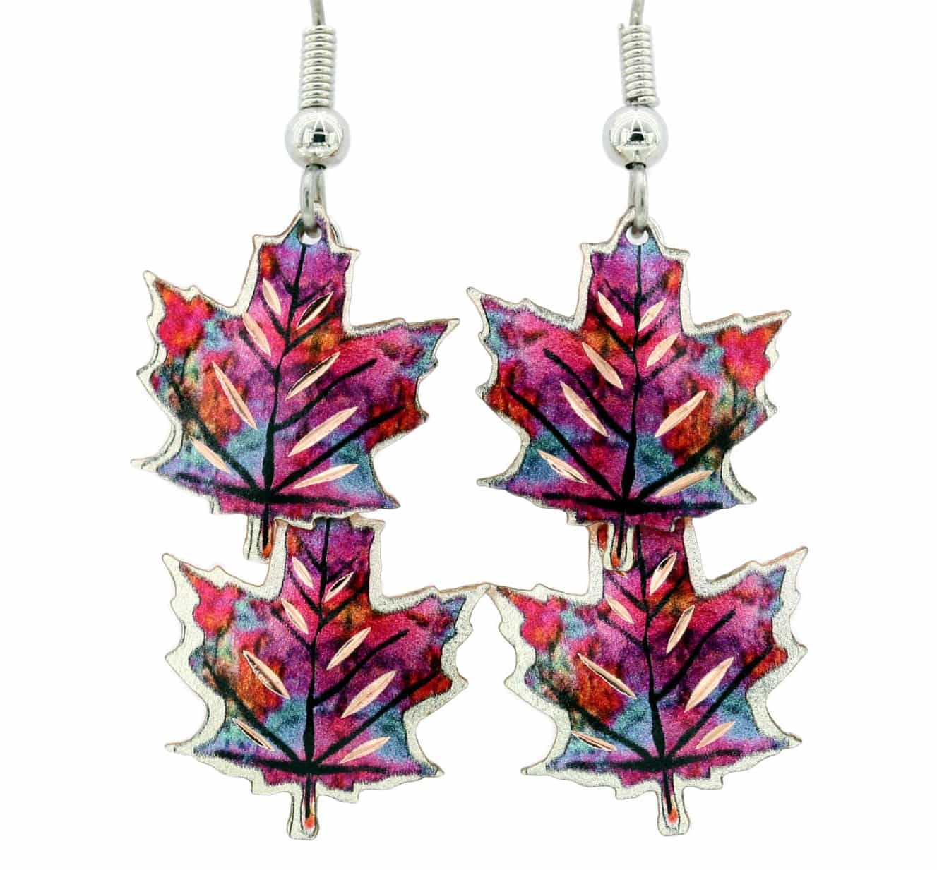 Bright Colored Dangle Leaves Earrings, Chic Copper Leaf Earrings