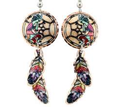Kokopelli Dreamcatcher Earrings with Dangle Copper Feathers