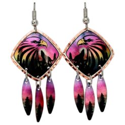 Eagle & Wolf Earrings in Colorful Northern Lights