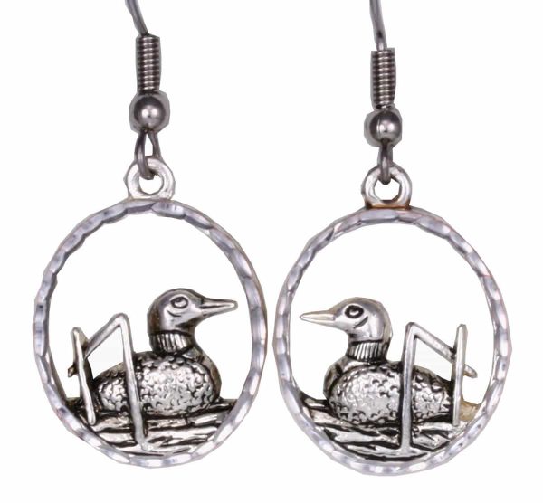 Silver Plated Cast Loon Earrings
