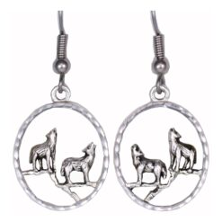 Silver Plated Cast Howling Wolves Earrings