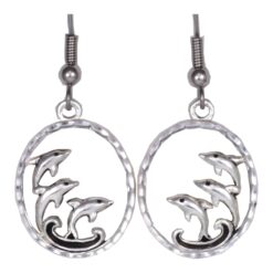 Silver Plated Cast Three Dolphins Earrings