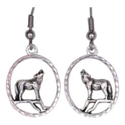 Silver Plated Cast Howling Wolf Earrings