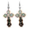 Metallic Green Floral Cross Earrings