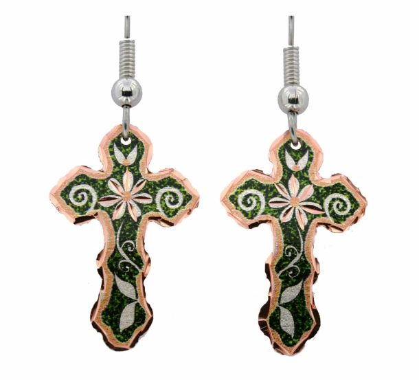 Dark Green Cross Flower Earrings