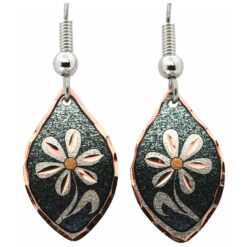 Drop Flower Earrings with Metallic Green Background