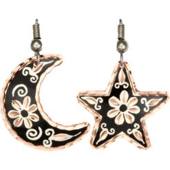 Black Background Moon and Star Earrings