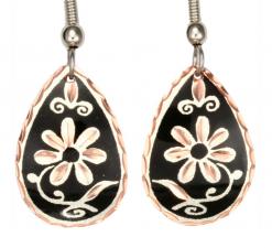 Teardrop Black Background Flower Earrings