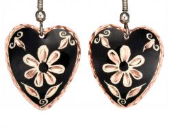 Heart jewelry, Copper Heart Flower Earrings