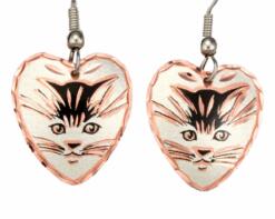 Copper Heart Shape Cat Face Earrings
