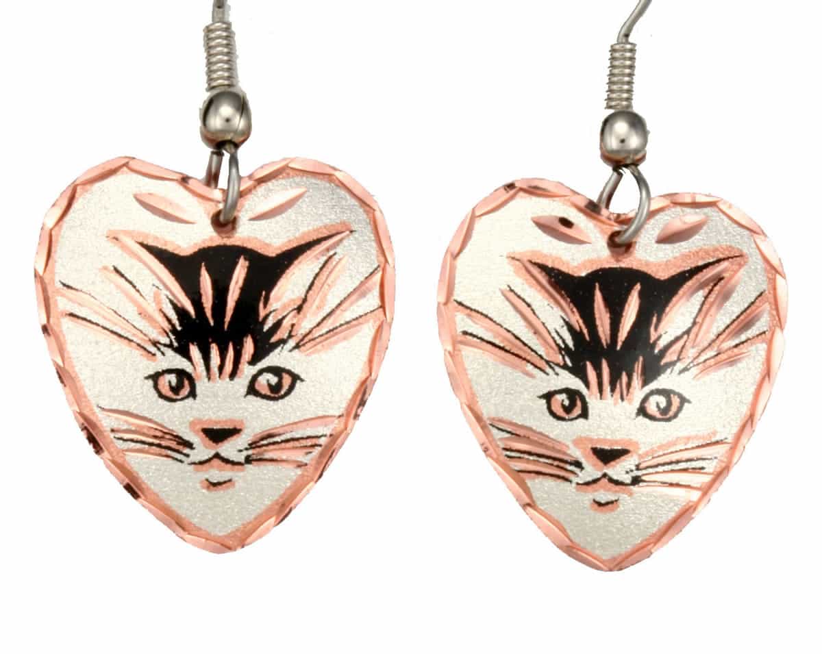 Copper Heart Shape Cat Face Earrings Copper Heart Shape Cat Face Earrings