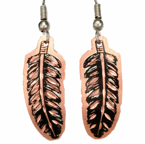 Feather Earrings Handmade From Copper