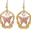 Cut Out Butterfly Earrings with Dangle Crystals