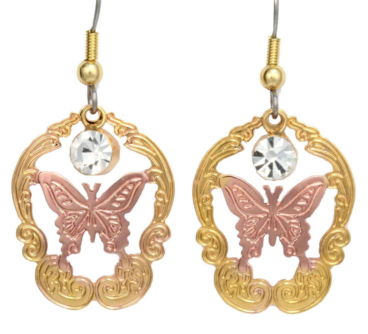 Cut Out Butterfly Earrings with Dangle Crystals Cut Out Butterfly Earrings with Dangle Crystals