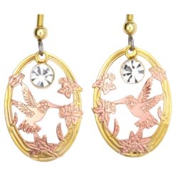 Copper Hummingbird Earrings with Gold Plated Border