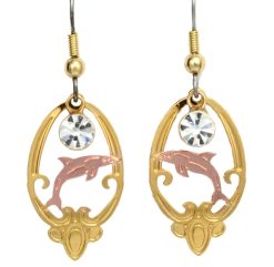 Cutout Dangle Dolphin Earrings with dangle crystal