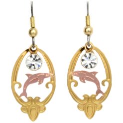 Copper cutout dolphin dangle earrings
