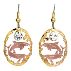 Dangle style copper plated dolphin earrings