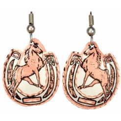 Western Horse Jewelry, Gearing Horse and Horse Shoe Earrings