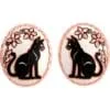 Handmade copper oval sitting black cat stud post earrings diamond-cut by hand to sparkle